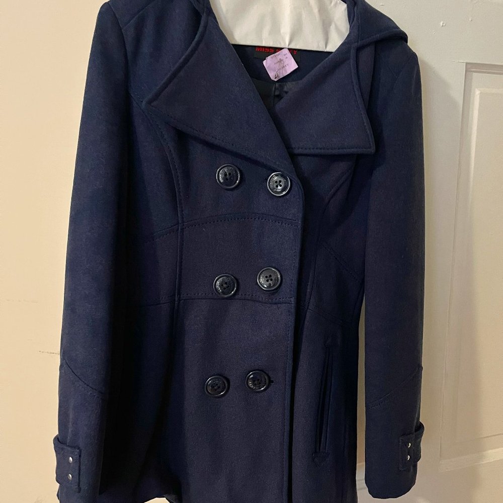 Miss Sixty Navy Wool Coat w/ hood - XS